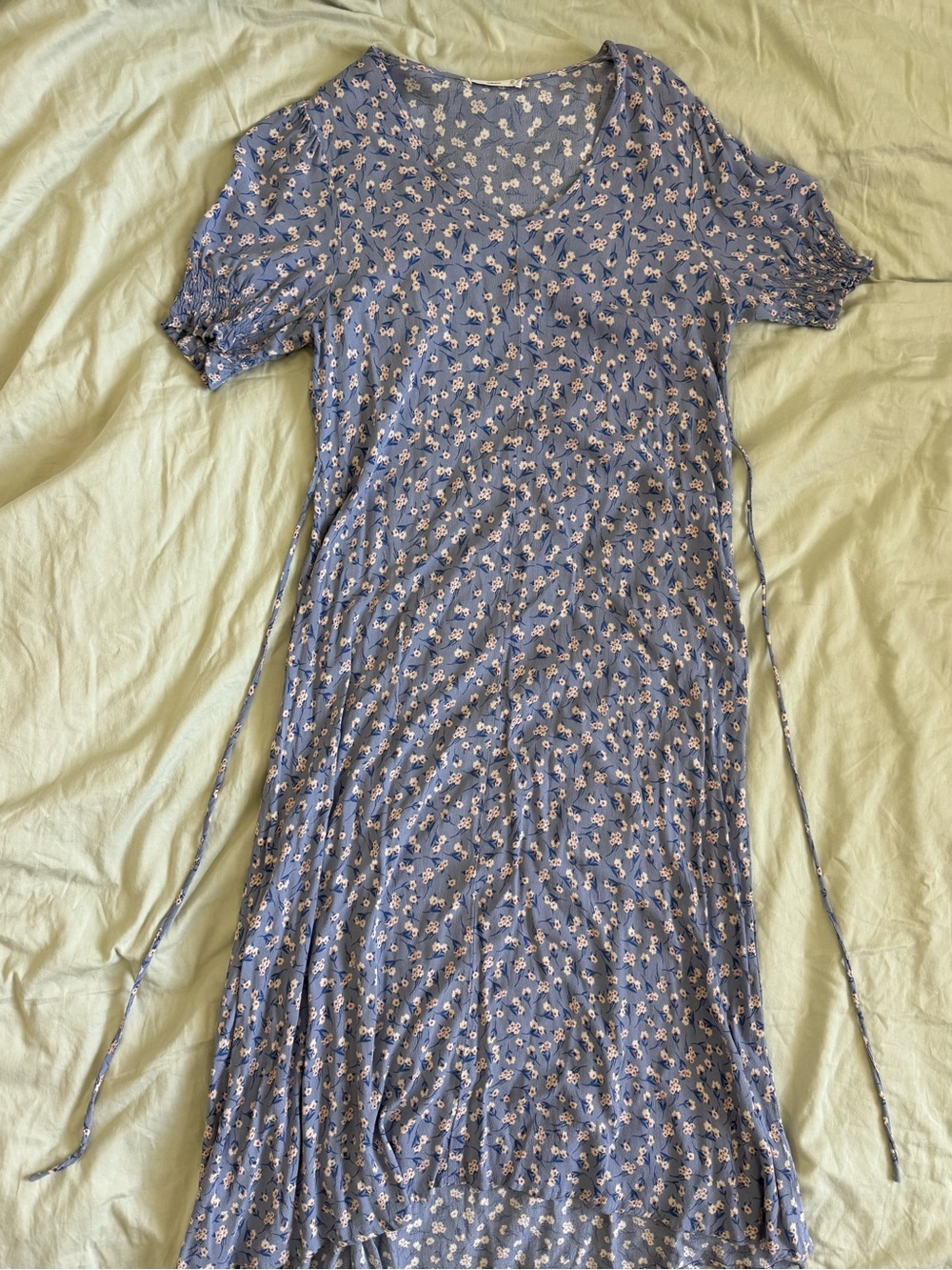 Mango Blue Floral Maxi Dress with ties L